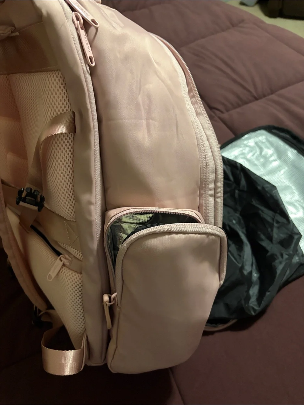 Pale Pink Travel Backpack with Multiple Organizer Pockets